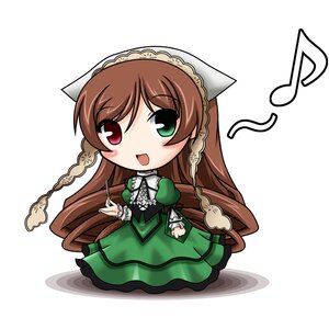 Rating: Safe Score: 0 Tags: 1girl :d artist_request blush brown_hair chibi dress eighth_note frills green_dress green_eyes heterochromia image long_hair long_sleeves musical_note open_mouth red_eyes rozen_maiden smile solo suiseiseki very_long_hair white_background User: admin
