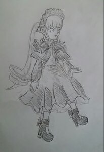 Rating: Safe Score: 0 Tags: 1girl bangs boots closed_mouth dress full_body greyscale image long_hair long_sleeves looking_at_viewer monochrome pointy_ears shinku simple_background solo standing traditional_media very_long_hair User: admin