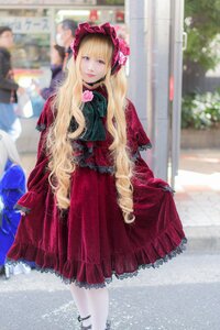 Rating: Safe Score: 0 Tags: 1girl blonde_hair blue_eyes blurry blurry_background blurry_foreground depth_of_field dress flower long_hair looking_at_viewer photo red_dress shinku solo standing User: admin