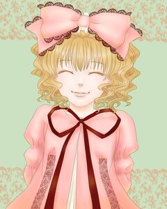 Rating: Safe Score: 0 Tags: 1girl bangs blonde_hair bow closed_eyes dress green_background hair_bow hina_ichigo hinaichigo image long_sleeves pink_bow ribbon short_hair simple_background smile solo upper_body wavy_hair User: admin