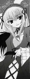 Rating: Safe Score: 0 Tags: 1girl detached_collar dress frills greyscale hairband image long_hair long_sleeves looking_at_viewer monochrome ribbon smile solo suigintou wings User: admin