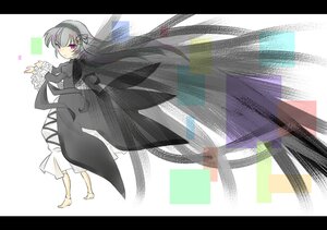 Rating: Safe Score: 0 Tags: 1girl barefoot black_hair dress flower frills full_body hairband image letterboxed long_hair long_sleeves looking_at_viewer looking_back purple_eyes rose silver_hair smile solo suigintou very_long_hair wings User: admin