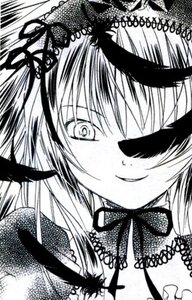 Rating: Safe Score: 0 Tags: 1girl dress eyepatch feathers greyscale hair_ribbon image lolita_fashion long_hair looking_at_viewer monochrome ribbon smile solo suigintou User: admin