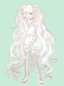 Rating: Safe Score: 0 Tags: 1girl boots cross-laced_footwear dress flower frills hair_ornament image kirakishou knee_boots lace-up_boots long_hair monochrome solo thigh_boots twintails very_long_hair User: admin