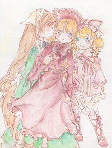 Rating: Safe Score: 0 Tags: 3girls blonde_hair blue_eyes blush bow brown_hair closed_eyes dress drill_hair frills hat hina_ichigo image long_hair long_sleeves looking_at_viewer multiple multiple_girls pink_bow sandwiched shinku short_hair smile suiseiseki tagme traditional_media very_long_hair User: admin