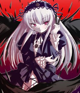 Rating: Safe Score: 0 Tags: 1girl black_wings cross-laced_clothes detached_collar dress feathered_wings feathers flower frills gradient gradient_background hairband headdress image long_hair long_sleeves looking_at_viewer pale_skin pink_eyes rose rozen_maiden shinshin silver_hair solo suigintou very_long_hair wings User: admin