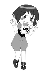 Rating: Safe Score: 0 Tags: 1girl :d blush_stickers frills full_body greyscale image long_sleeves monochrome open_mouth short_hair shorts smile socks solo souseiseki striped striped_legwear User: admin