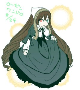 Rating: Safe Score: 0 Tags: 1girl brown_hair dress drill_hair frills full_body green_dress green_eyes heterochromia image long_hair long_sleeves looking_at_viewer red_eyes smile solo standing suiseiseki twintails very_long_hair white_background User: admin