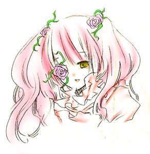 Rating: Safe Score: 0 Tags: 1girl blush flower hair_flower hair_ornament image kirakishou long_hair pink_flower pink_hair pink_rose portrait rose simple_background solo thorns yellow_eyes User: admin