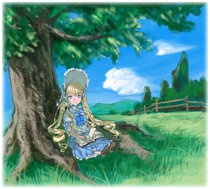 Rating: Safe Score: 0 Tags: 1girl artist_request blonde_hair blue_eyes cloud day dress grass image long_hair outdoors rozen_maiden shinku sitting sky solo tree twin_braids very_long_hair User: admin