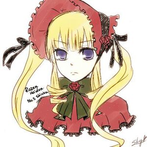 Rating: Safe Score: 0 Tags: 1girl blonde_hair blue_eyes bonnet bow bowtie drill_hair flower frills green_bow image long_hair looking_at_viewer rose shinku sidelocks signature simple_background solo twintails white_background User: admin