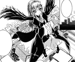 Rating: Safe Score: 0 Tags: 1girl dress frills greyscale image long_hair long_sleeves looking_at_viewer monochrome shoes solo standing suigintou thighhighs User: admin