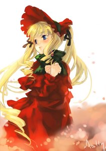 Rating: Safe Score: 0 Tags: 1girl auto_tagged blonde_hair blue_eyes blush bonnet bow commentary_request dress drill_hair flower gothic_lolita hands_on_own_chest image lolita_fashion long_hair long_sleeves molly petals red_dress rozen_maiden shinku solo standing twintails very_long_hair User: admin