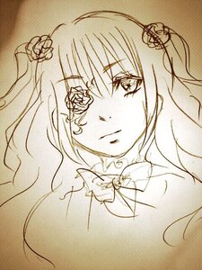 Rating: Safe Score: 0 Tags: 1girl bow flower hair_ornament image kirakishou long_hair looking_at_viewer monochrome rose solo traditional_media User: admin