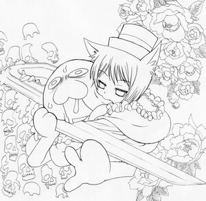 Rating: Safe Score: 0 Tags: animal_ears flower fox_ears greyscale hat image lineart monochrome solo souseiseki top_hat User: admin