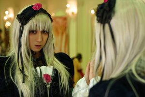 Rating: Safe Score: 0 Tags: 2girls bangs blonde_hair blurry blurry_background depth_of_field dress flower hat lips lolita_fashion long_hair long_sleeves looking_at_another multiple_cosplay multiple_girls red_rose rose shinku silver_hair suigintou tagme User: admin