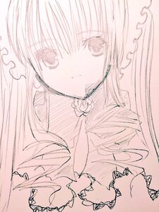 Rating: Safe Score: 0 Tags: 1girl bangs closed_mouth eyebrows_visible_through_hair flower frills image long_hair long_sleeves looking_at_viewer monochrome pink_theme rose shinku smile solo upper_body User: admin