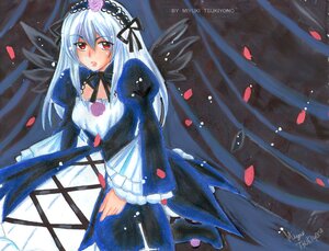 Rating: Safe Score: 0 Tags: 1girl auto_tagged black_ribbon black_wings dress dutch_angle flower frills hairband image juliet_sleeves long_hair long_sleeves looking_at_viewer petals puffy_sleeves red_eyes rose_petals silver_hair solo suigintou traditional_media wings User: admin
