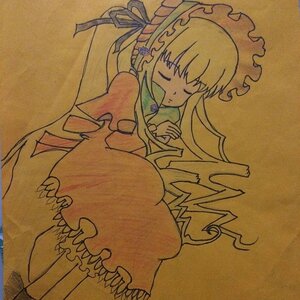 Rating: Safe Score: 0 Tags: 1girl blonde_hair bonnet brown_background closed_eyes dress flower frills image long_hair long_sleeves rose shinku simple_background solo suigintou traditional_media very_long_hair wings User: admin