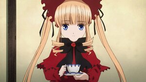 Rating: Safe Score: 0 Tags: 1girl :t blonde_hair blue_eyes bonnet bow bowtie cup dress drill_hair flower holding_cup image long_hair long_sleeves looking_at_viewer pout red_dress ribbon saucer shinku sidelocks solo teacup twintails User: admin