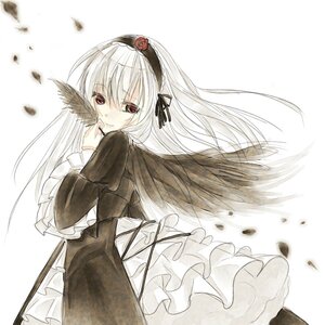 Rating: Safe Score: 0 Tags: 1girl bangs black_dress black_ribbon black_wings closed_mouth dress eyebrows_visible_through_hair feathers floating_hair flower frilled_sleeves frills hairband image juliet_sleeves long_hair long_sleeves looking_at_viewer red_eyes rose silver_hair smile solo suigintou very_long_hair white_background wings User: admin