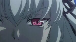 Rating: Safe Score: 0 Tags: 1girl close-up eyebrows_visible_through_hair hair_ribbon image looking_at_viewer red_eyes ribbon simple_background solo suigintou white_background User: admin