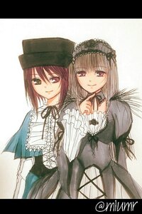 Rating: Safe Score: 0 Tags: 2girls brown_hair dress frills hairband hat image letterboxed long_hair long_sleeves looking_at_viewer m1umr multiple_girls pair ribbon siblings simple_background sisters smile souseiseki suigintou twins white_background User: admin