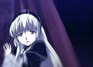 Rating: Safe Score: 0 Tags: 1girl bangs frills hairband image long_hair long_sleeves looking_at_viewer parted_lips purple_theme solo suigintou upper_body User: admin