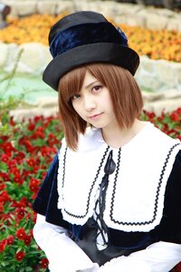 Rating: Safe Score: 0 Tags: 1girl bangs blurry blurry_background brown_eyes brown_hair depth_of_field dress flower hat jewelry lips looking_at_viewer necklace photo short_hair solo souseiseki User: admin