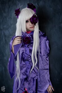 Rating: Safe Score: 0 Tags: 1girl barasuishou blonde_hair dress eyepatch flower frills gothic_lolita hair_flower hair_ornament lips lolita_fashion long_hair nail_polish purple_dress purple_flower rose solo very_long_hair white_hair User: admin