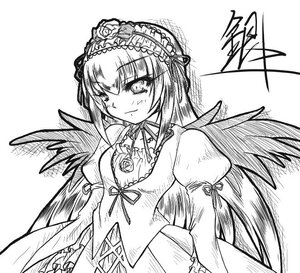 Rating: Safe Score: 0 Tags: 1girl blush dress feathered_wings flower frills greyscale hairband image juliet_sleeves lolita_hairband long_hair long_sleeves looking_at_viewer monochrome puffy_sleeves ribbon rose simple_background smile solo suigintou upper_body white_background wings User: admin