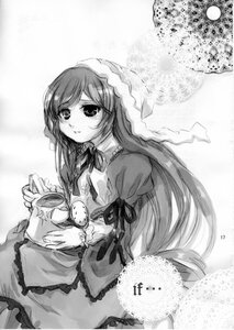 Rating: Safe Score: 0 Tags: 1girl cup dress frills greyscale holding image long_hair long_sleeves looking_at_viewer monochrome ribbon solo suiseiseki teacup very_long_hair User: admin