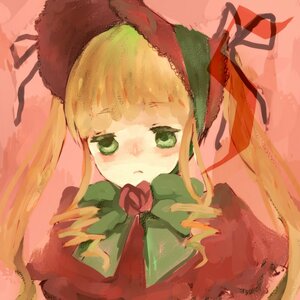 Rating: Safe Score: 0 Tags: 1girl bangs blonde_hair blush bonnet bow bowtie dress flower frills green_bow green_eyes green_neckwear hair_ribbon hat image long_hair long_sleeves looking_at_viewer ribbon rose shinku simple_background solo suiseiseki upper_body User: admin