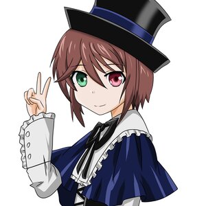 Rating: Safe Score: 0 Tags: 1girl black_ribbon blue_dress brown_hair closed_mouth frills green_eyes hair_between_eyes hat heterochromia image long_sleeves looking_at_viewer neck_ribbon red_eyes ribbon short_hair simple_background smile solo souseiseki top_hat upper_body v w white_background User: admin