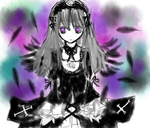 Rating: Safe Score: 0 Tags: 1girl black_ribbon black_wings cowboy_shot cross detached_collar dress feathers flower frills hairband image lolita_fashion lolita_hairband long_hair long_sleeves looking_at_viewer purple_eyes ribbon solo suigintou wings User: admin