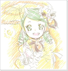 Rating: Safe Score: 0 Tags: 1girl :d blush drill_hair flower green_hair hair_ornament hat image kanaria open_mouth smile solo traditional_media twin_drills upper_body User: admin