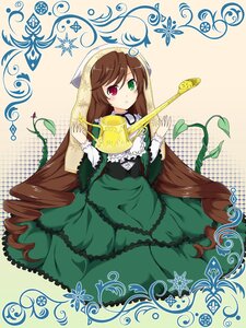 Rating: Safe Score: 0 Tags: 1girl brown_hair dress drill_hair flower frills green_dress green_eyes head_scarf heterochromia image long_hair long_sleeves looking_at_viewer red_eyes solo suiseiseki twin_drills twintails very_long_hair watering_can User: admin
