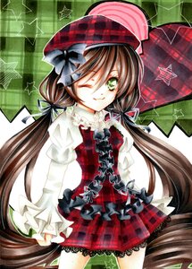Rating: Safe Score: 0 Tags: 1girl :3 bad_id bad_pixiv_id beret bow brown_hair checkered checkered_skirt dress frilled_sleeves frills green_eyes hair_between_eyes hair_bow hair_ribbon hat hat_bow image lace long_hair long_sleeves marker_(medium) nm_xyukky one_eye_closed plaid plaid_background plaid_bow plaid_dress plaid_skirt ribbon rozen_maiden skirt smile solo star_(symbol) suiseiseki traditional_media twintails very_long_hair User: admin