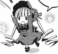 Rating: Safe Score: 0 Tags: 1girl dress full_body hair_ribbon halftone hat image monochrome open_mouth ribbon shinku solo User: admin