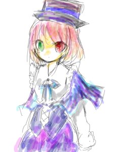 Rating: Safe Score: 0 Tags: 1girl bow capelet green_eyes hat heterochromia image long_sleeves looking_at_viewer multicolored red_eyes short_hair simple_background sketch skirt solo souseiseki striped white_background User: admin
