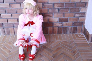 Rating: Safe Score: 0 Tags: 1girl bench blonde_hair blue_eyes bow brick brick_wall dress frills hat hinaichigo long_sleeves red_footwear shoes sitting solo tile_floor tiles traditional_media wall watercolor_(medium) User: admin