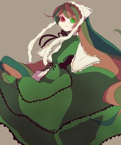 Rating: Safe Score: 0 Tags: 1girl brown_hair closed_mouth dress frills green_dress green_eyes heterochromia image long_hair long_sleeves looking_at_viewer red_eyes simple_background solo suiseiseki very_long_hair User: admin