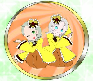 Rating: Safe Score: 0 Tags: 2girls green_eyes image kanaria komeiji_koishi multiple_girls one_eye_closed short_hair siblings silver_hair sisters smile solo User: admin