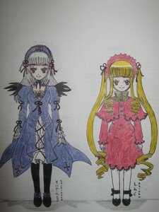 Rating: Safe Score: 0 Tags: 2girls black_footwear blonde_hair bonnet boots dress drill_hair full_body image long_hair long_sleeves looking_at_viewer multiple_girls pair photo red_dress red_eyes shinku standing suigintou traditional_media twin_drills twintails very_long_hair wings User: admin