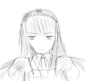 Rating: Safe Score: 0 Tags: 1girl braid closed_mouth dress expressionless eyebrows_visible_through_hair greyscale hairband image long_hair looking_at_viewer monochrome necktie simple_background sketch solo suigintou upper_body white_background User: admin