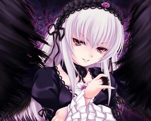 Rating: Safe Score: 0 Tags: 1girl black_ribbon black_wings detached_collar dress feathers flower frilled_sleeves frills grass hairband image juliet_sleeves long_hair long_sleeves looking_at_viewer pink_eyes ribbon rose rozen_maiden silver_hair smile solo suigintou uni8 wings User: admin