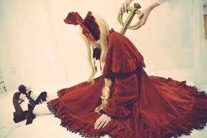 Rating: Safe Score: 0 Tags: blonde_hair bow dress long_hair long_sleeves multiple_girls red_dress shinku solo User: admin