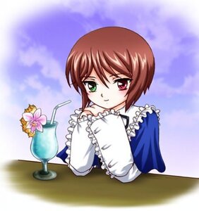 Rating: Safe Score: 0 Tags: 1girl brown_hair cup drink drinking_straw flower frills green_eyes heterochromia image long_sleeves looking_at_viewer red_eyes short_hair smile solo souseiseki suiseiseki table User: admin