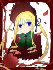 Rating: Safe Score: 0 Tags: 1girl :o blonde_hair blue_eyes blush bonnet bow bowtie dress flower image long_hair long_sleeves looking_at_viewer parted_lips petals rose rose_petals shinku sidelocks solo twintails upper_body User: admin