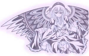 Rating: Safe Score: 0 Tags: 1girl dress frills hairband image lolita_hairband long_hair long_sleeves monochrome solo suigintou wings User: admin